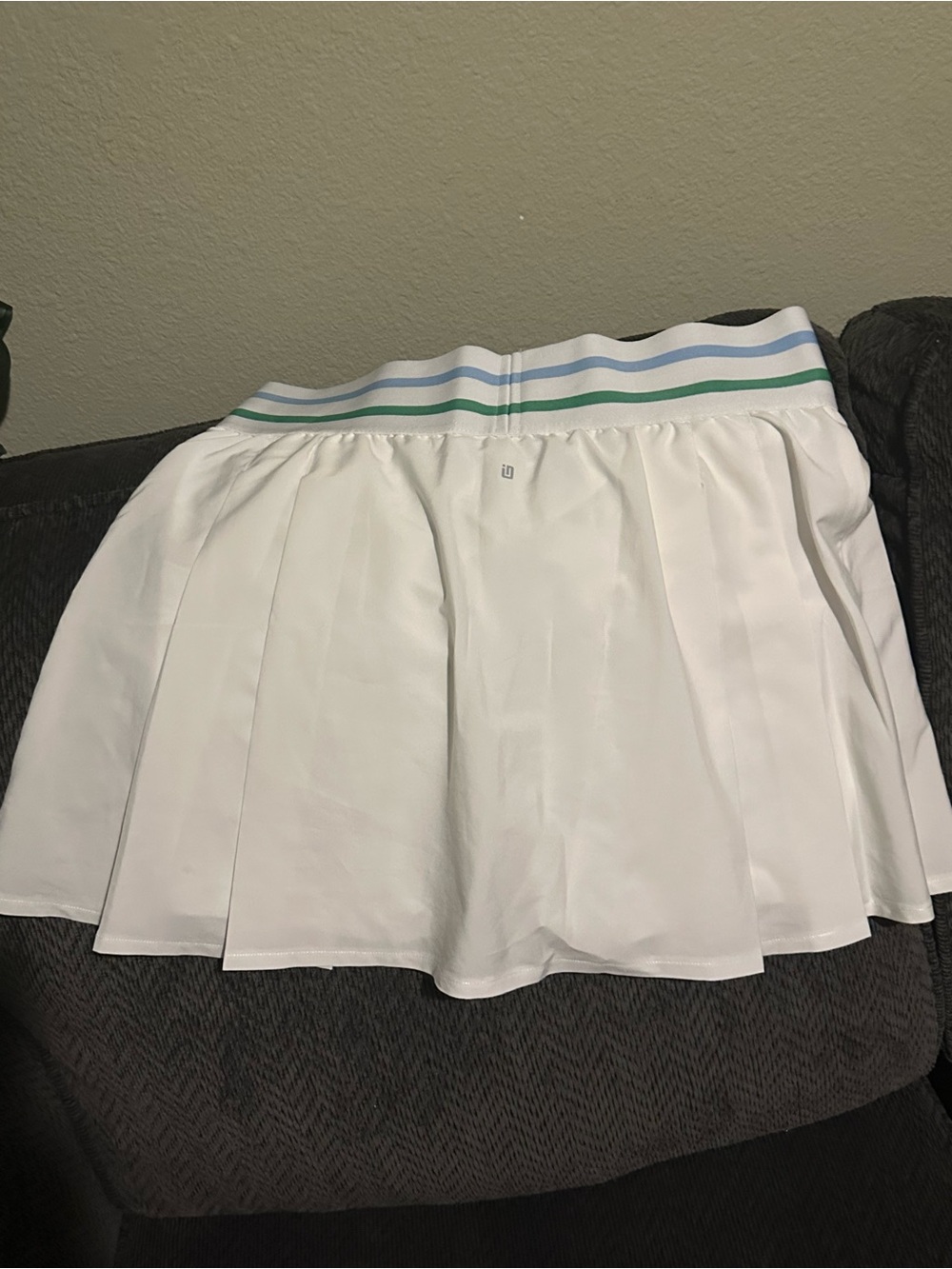 Ideology White Pleated Mini Skirt with Blue & Green Waistband